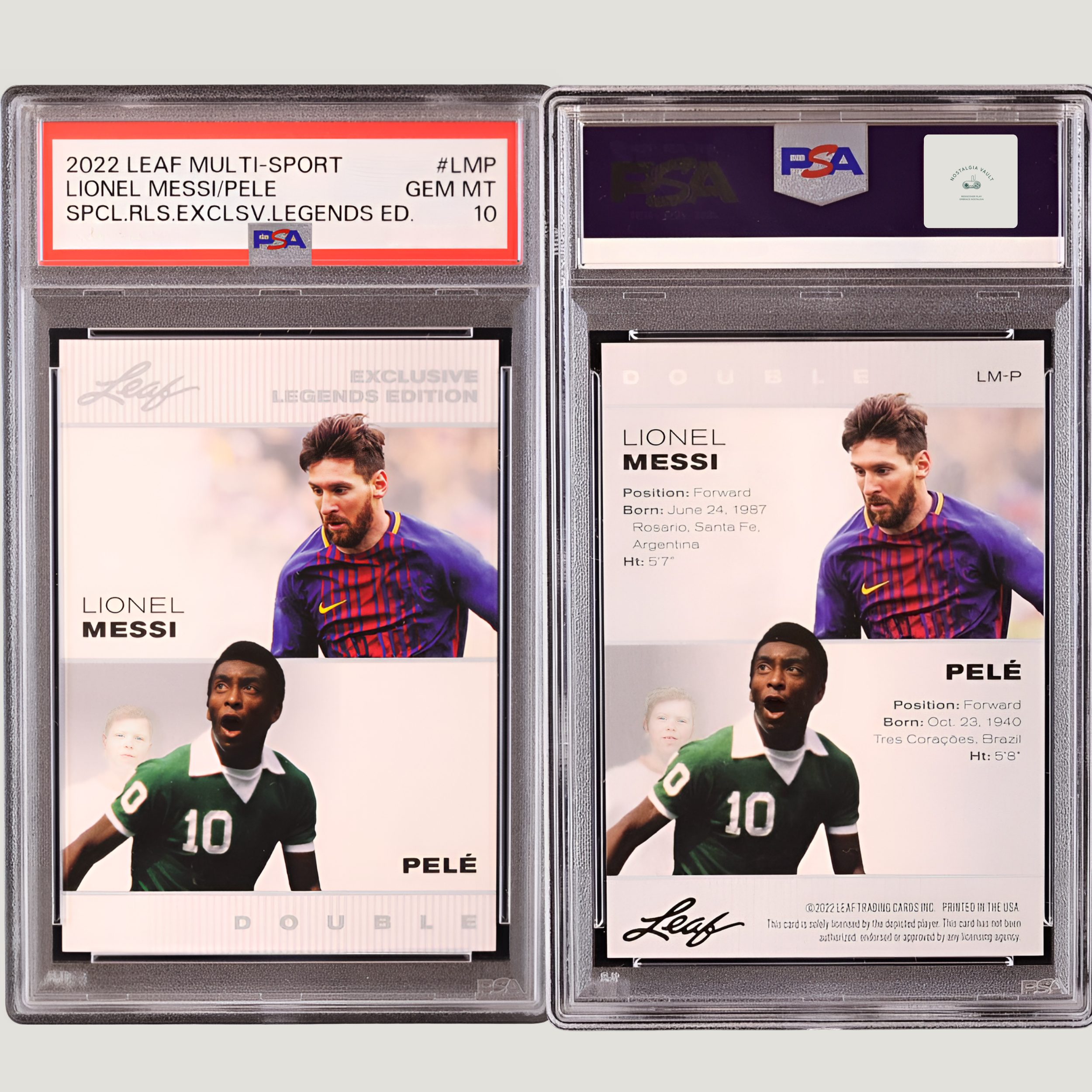 Lionel Messi / Pele 2022 Leaf Special Release Exclusive Legends Edition Double #LMP (PSA 10)