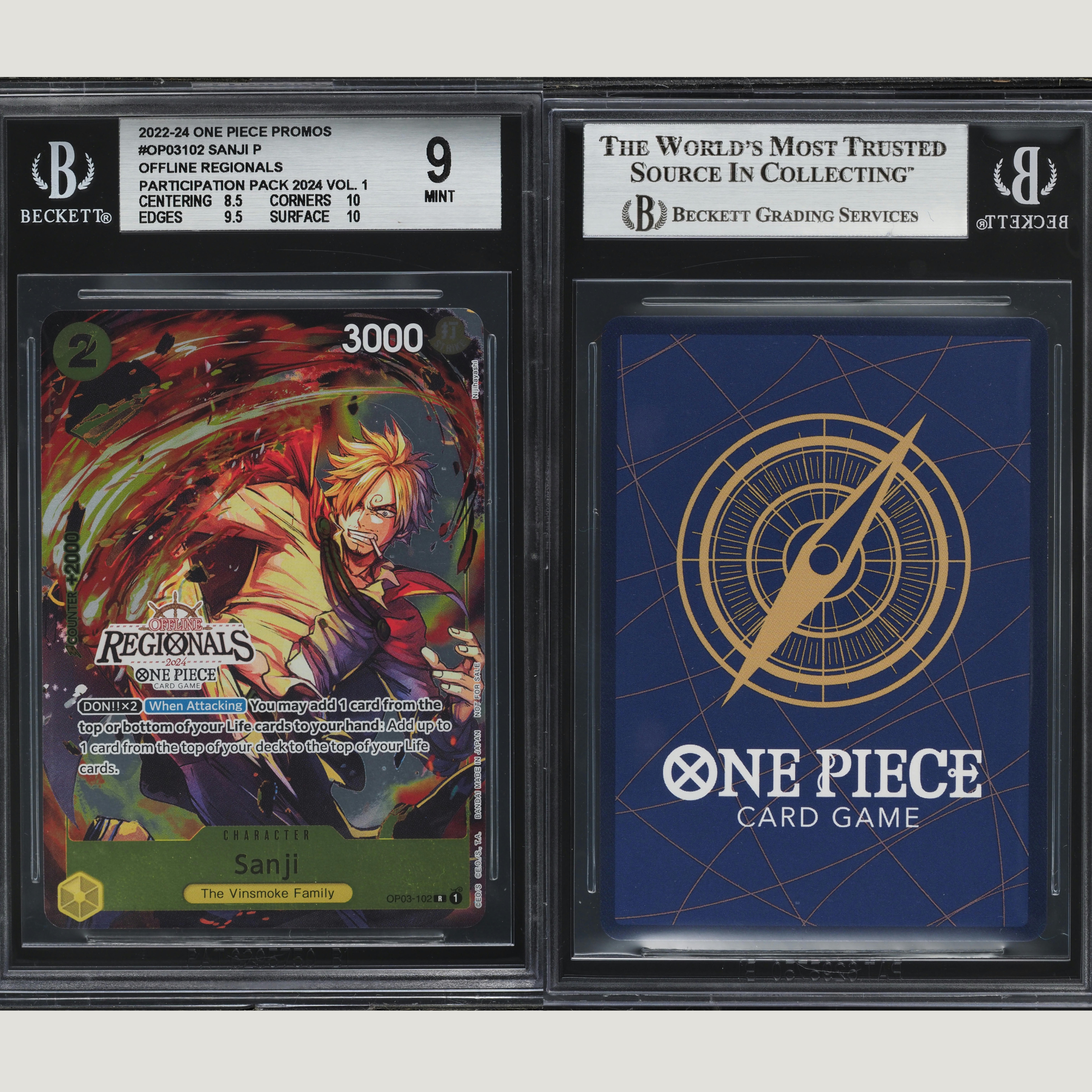 2022 One Piece Promo Offline Regionals Participation Sanji #OP03-102 BGS 9 MINT